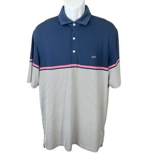 Vineyard Vines Rosehall Stripe Performance Golf Polo Blue & White sz Medium
